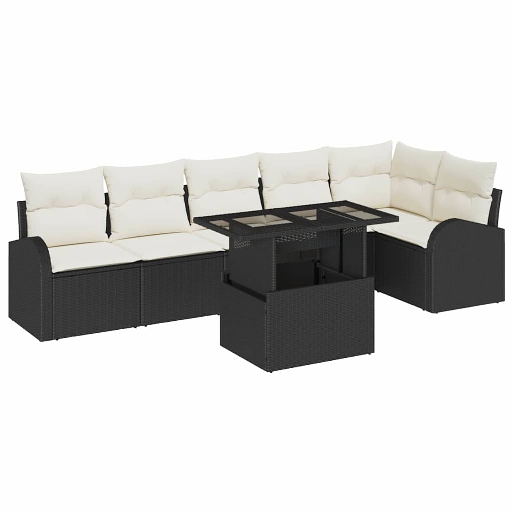 Set Divano da Giardino con cuscino 7 pcs Nero Poly Rattan | homemem39