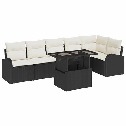 Set Divano da Giardino con cuscino 7 pcs Nero Poly Rattan | homemem39