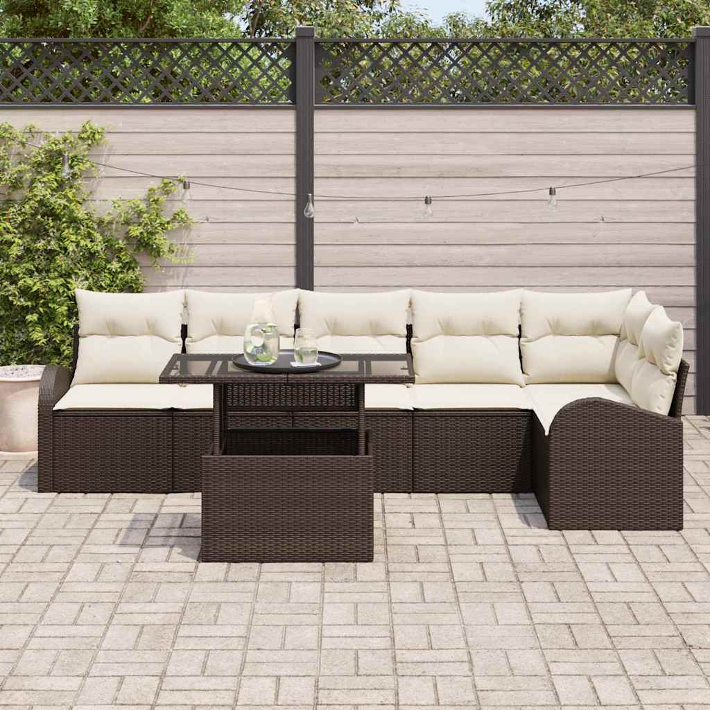 Set Divano da Giardino con cuscino 7 pcs Marrone Poly Rattan | homemem39