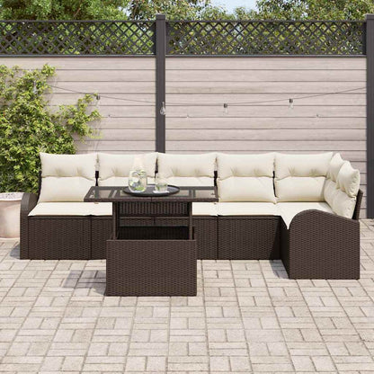 Set Divano da Giardino con cuscino 7 pcs Marrone Poly Rattan | homemem39