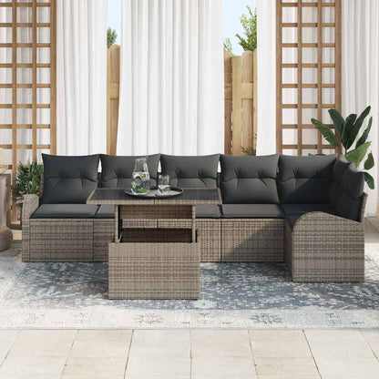 Set Divano da Giardino con cuscino 7 pcs Grigio Poly Rattan | homemem39