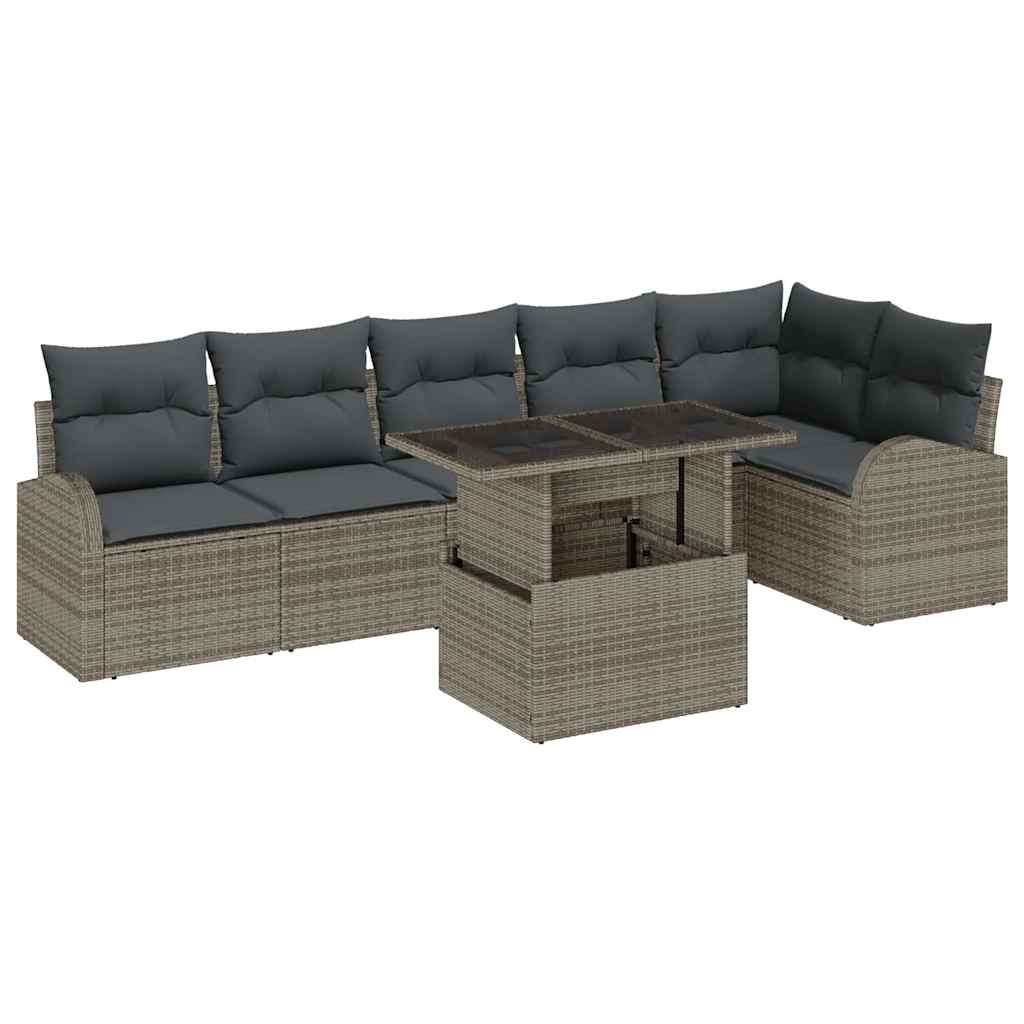Set Divano da Giardino con cuscino 7 pcs Grigio Poly Rattan | homemem39