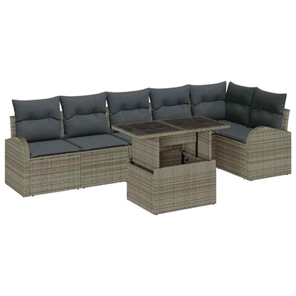 Set Divano da Giardino con cuscino 7 pcs Grigio Poly Rattan | homemem39