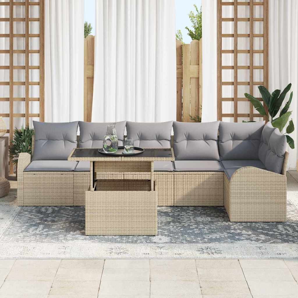 Set Divano da Giardino con cuscino 7 pcs Beige Poly Rattan | homemem39