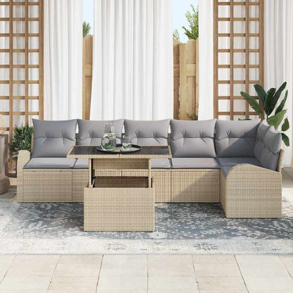 Set Divano da Giardino con cuscino 7 pcs Beige Poly Rattan | homemem39