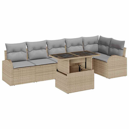 Set Divano da Giardino con cuscino 7 pcs Beige Poly Rattan | homemem39