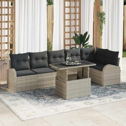 Set Divano da Giardino 7 pcs Grigio chiaro Poly Rattan | homemem39