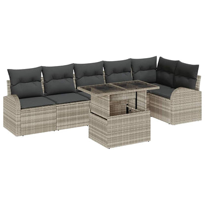Set Divano da Giardino 7 pcs Grigio chiaro Poly Rattan | homemem39