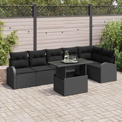 Set Divano da Giardino con cuscino 7 pcs Nero Poly Rattan | homemem39
