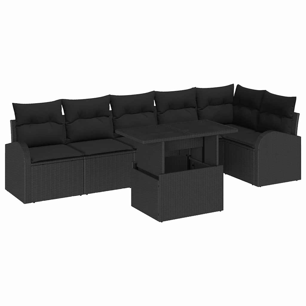 Set Divano da Giardino con cuscino 7 pcs Nero Poly Rattan | homemem39