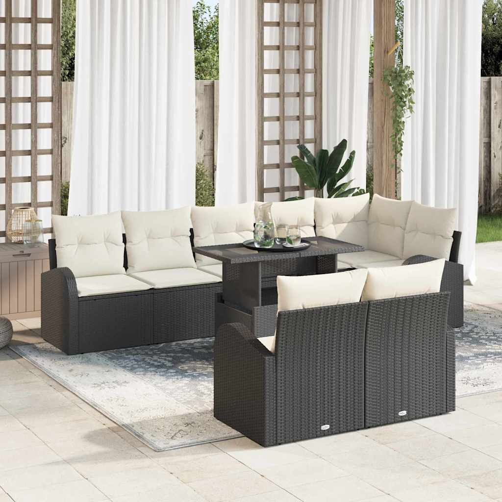 Set Divano da Giardino con archiviazione 9 pcs Nero Poly Rattan | homemem39