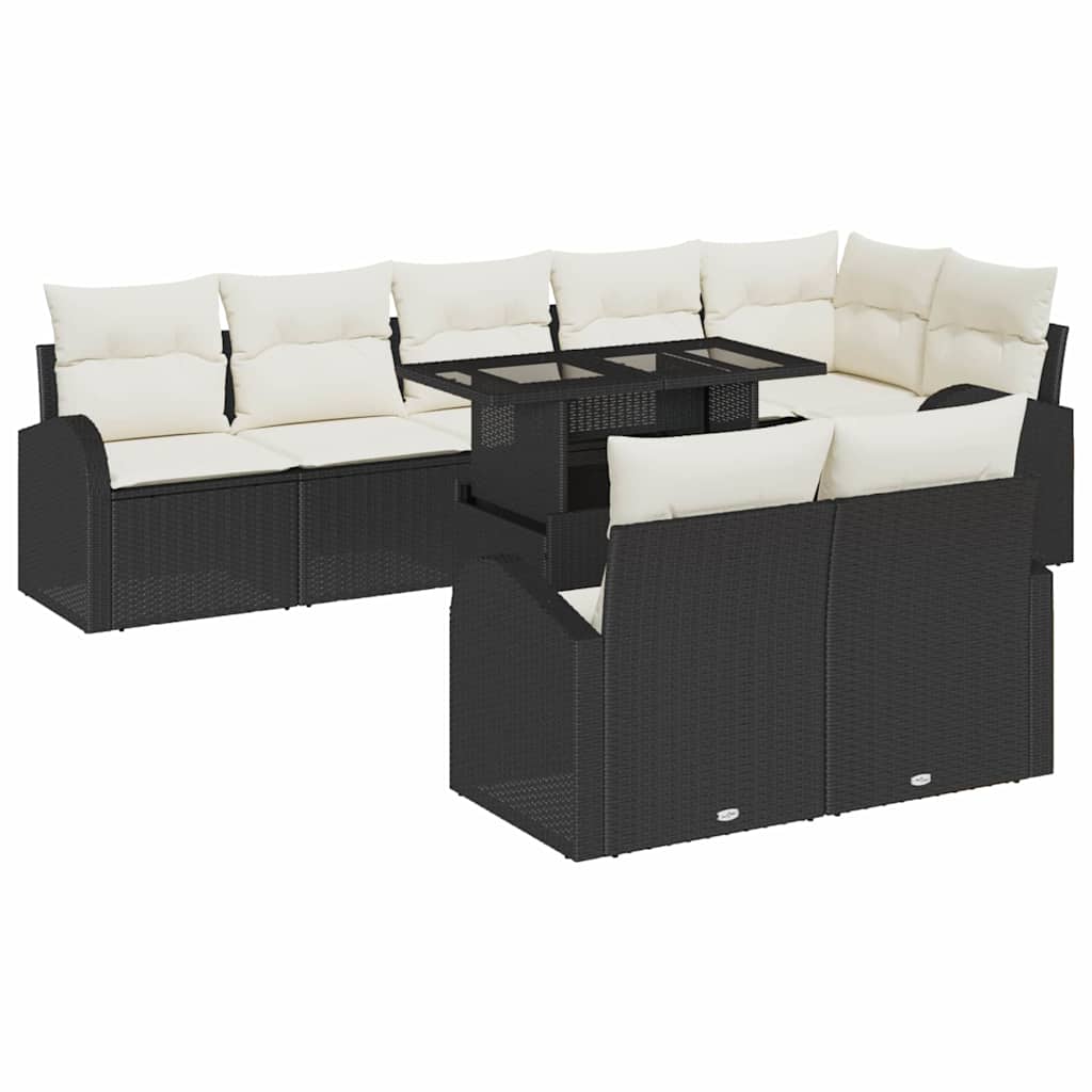 Set Divano da Giardino con archiviazione 9 pcs Nero Poly Rattan | homemem39