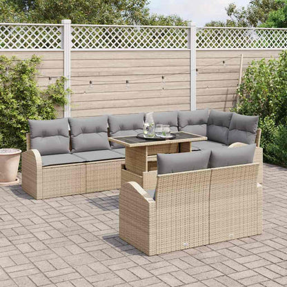 Set Divano da Giardino con cuscino 9 pcs Beige Poly Rattan | homemem39