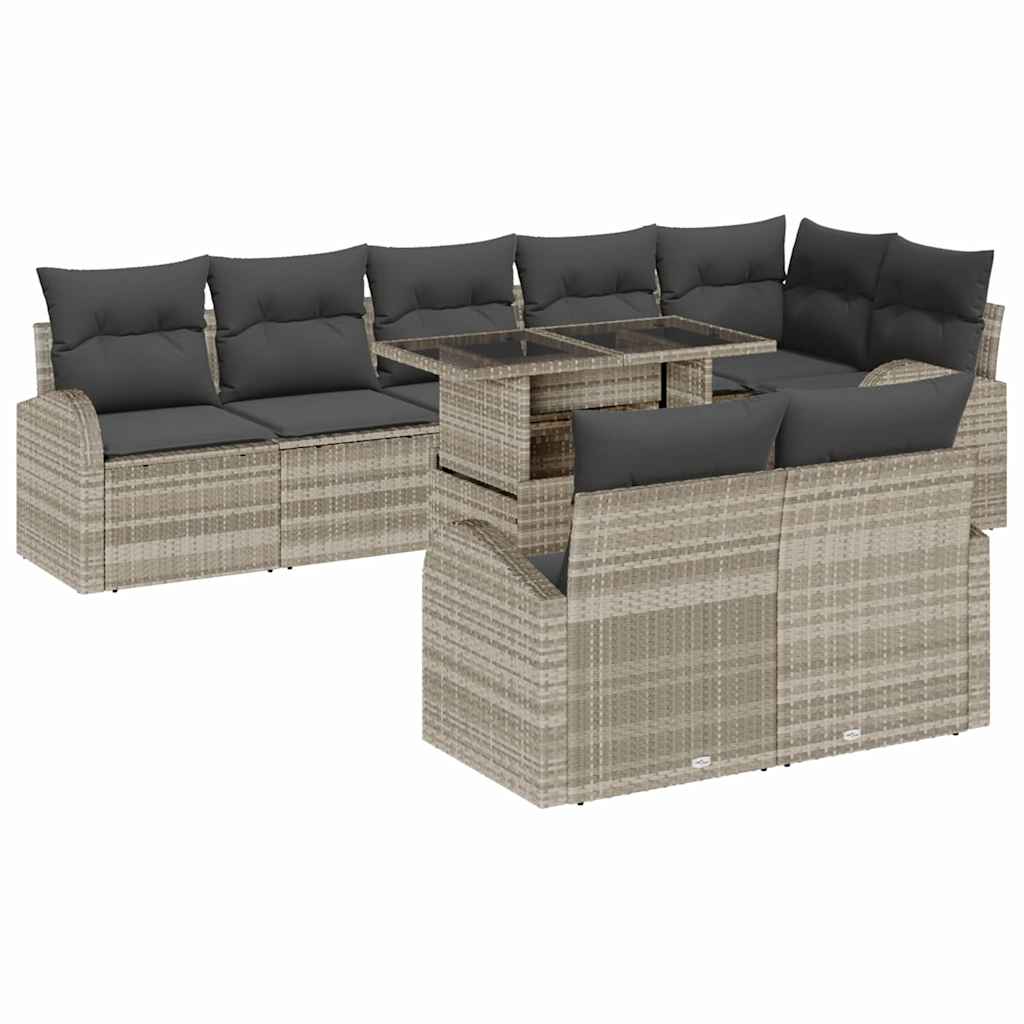 Set Divano da Giardino 9 pcs Grigio chiaro Poly Rattan | homemem39