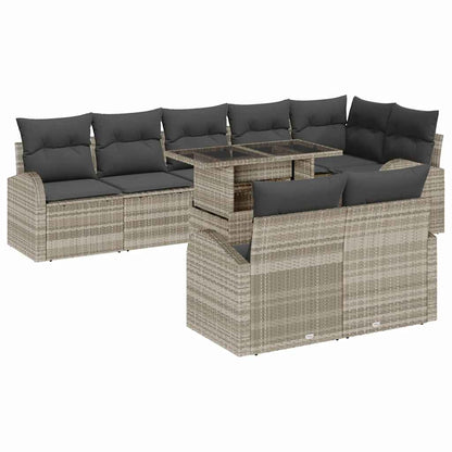 Set Divano da Giardino 9 pcs Grigio chiaro Poly Rattan | homemem39