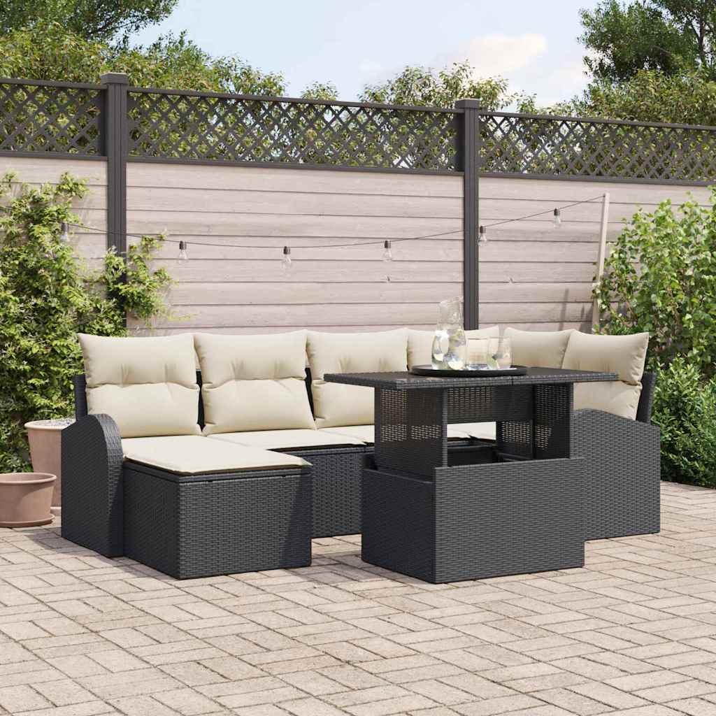 Set Divano da Giardino con archiviazione 7 pcs Nero Poly Rattan | homemem39