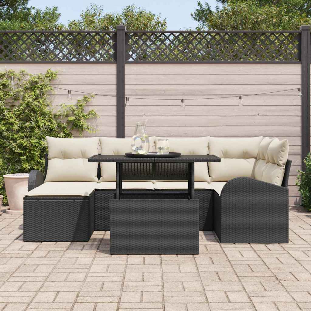 Set Divano da Giardino con archiviazione 7 pcs Nero Poly Rattan | homemem39