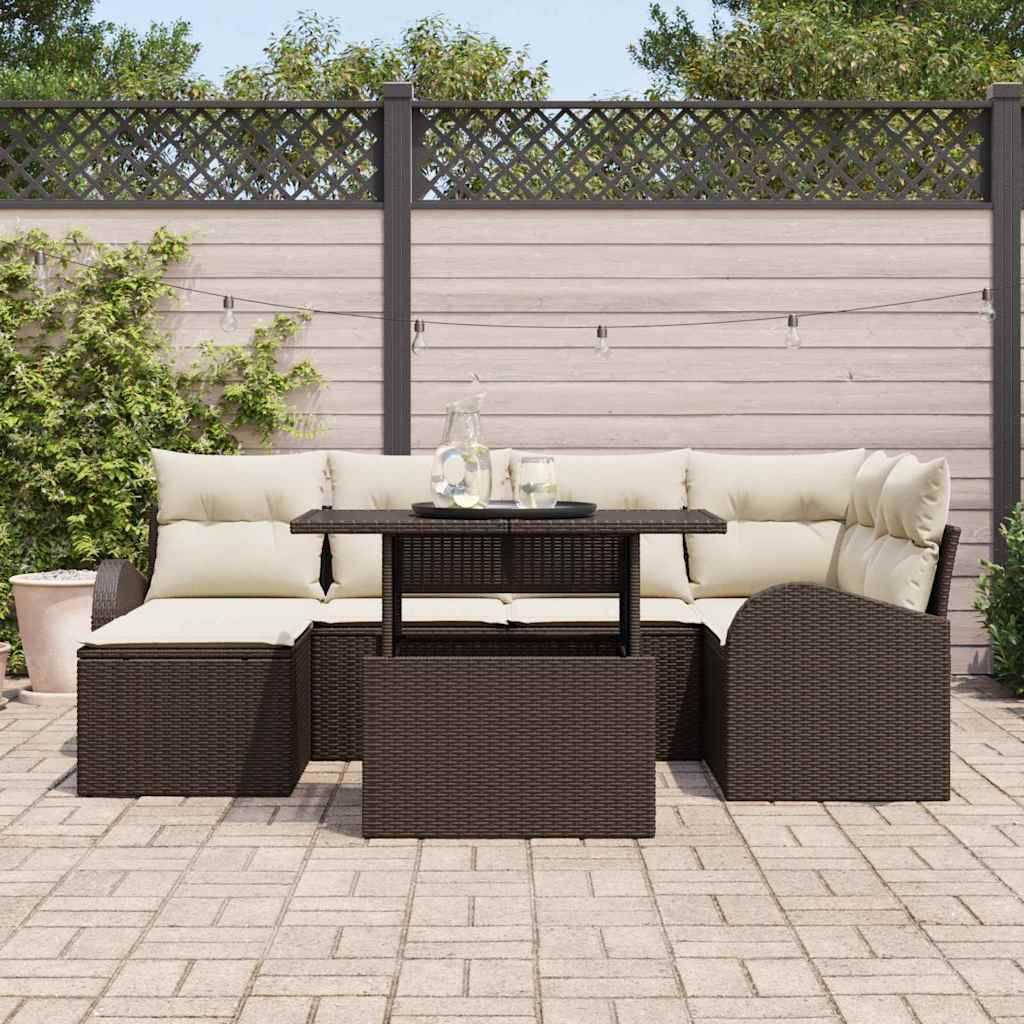 Set Divano da Giardino 7 pcs Marrone Poly Rattan | homemem39