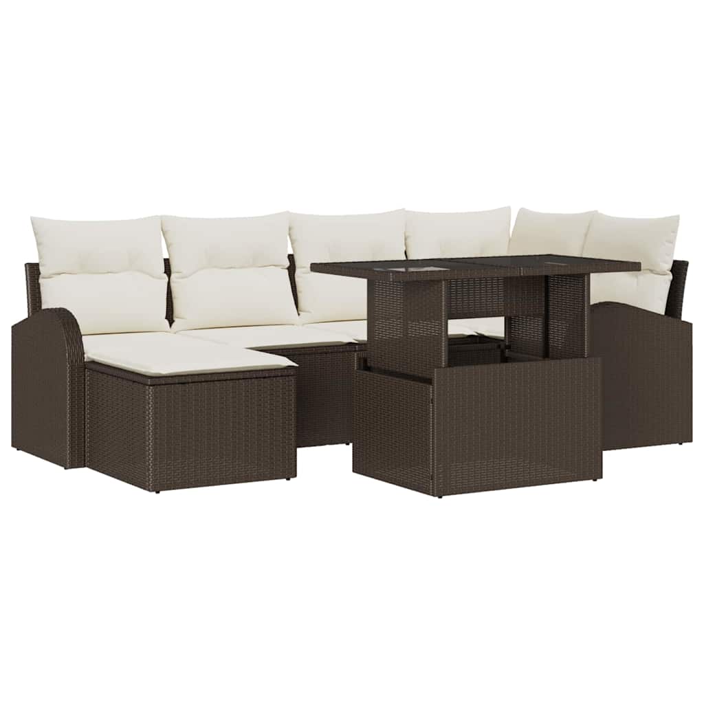 Set Divano da Giardino 7 pcs Marrone Poly Rattan | homemem39