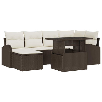 Set Divano da Giardino 7 pcs Marrone Poly Rattan | homemem39