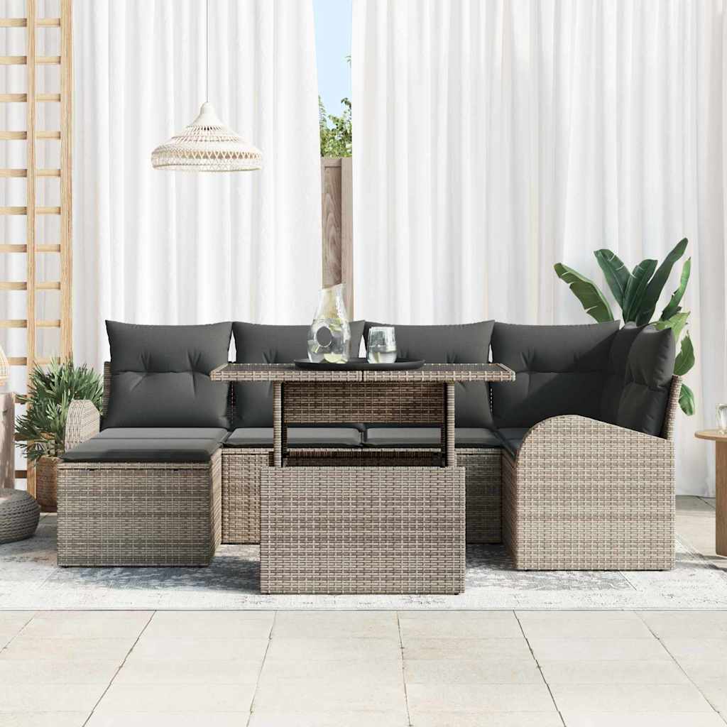 Set Divano da Giardino 7 pcs Grigio Poly Rattan | homemem39