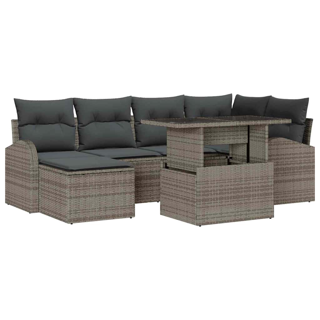 Set Divano da Giardino 7 pcs Grigio Poly Rattan | homemem39