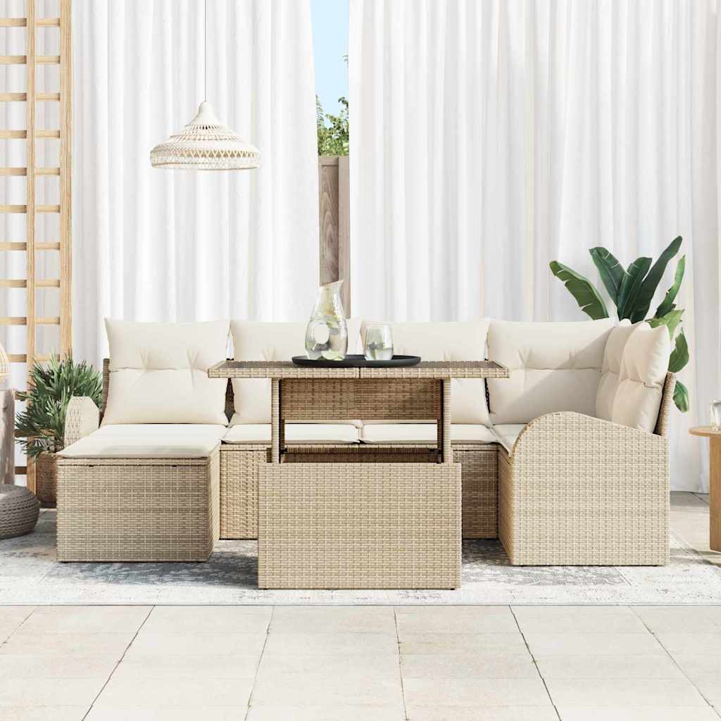 Set Divano da Giardino 7 pcs Beige Poly Rattan | homemem39