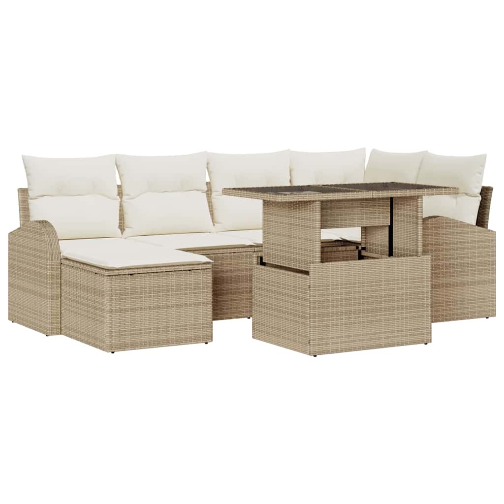 Set Divano da Giardino 7 pcs Beige Poly Rattan | homemem39