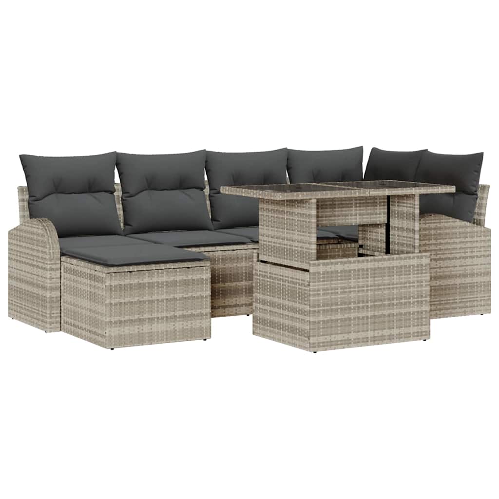 Set Divano da Giardino 7 pcs Grigio chiaro Poly Rattan | homemem39