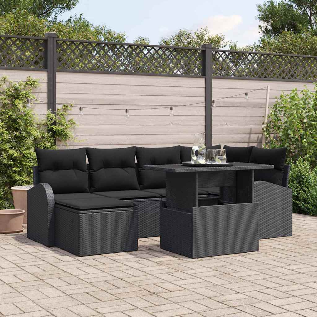 Set Divano da Giardino con archiviazione 7 pcs Nero Poly Rattan | homemem39
