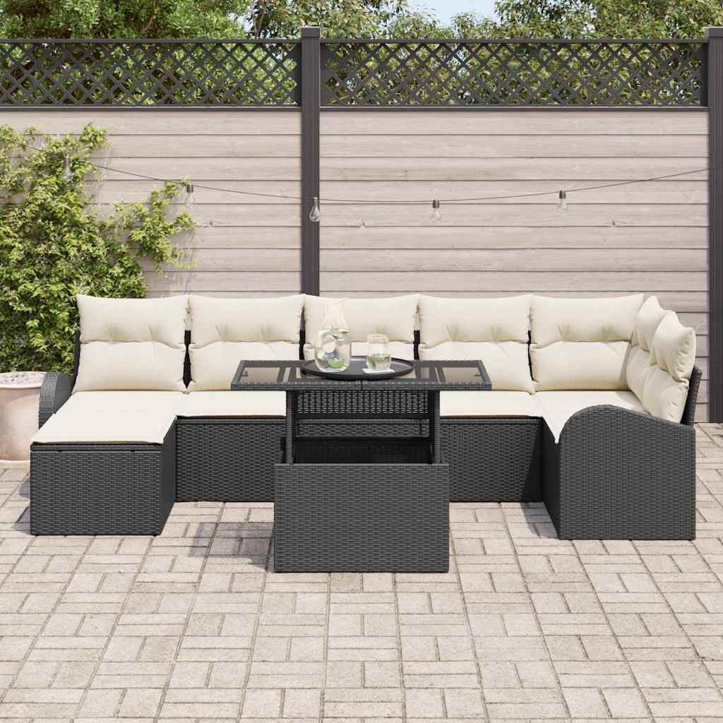 Set Divano da Giardino con cuscino 8 pcs Nero Poly Rattan | homemem39