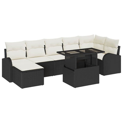 Set Divano da Giardino con cuscino 8 pcs Nero Poly Rattan | homemem39