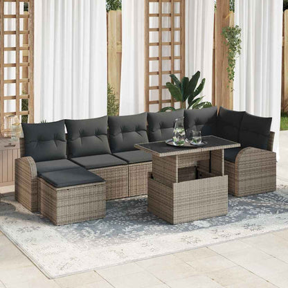 Set Divano da Giardino con cuscino 8 pcs Grigio Poly Rattan