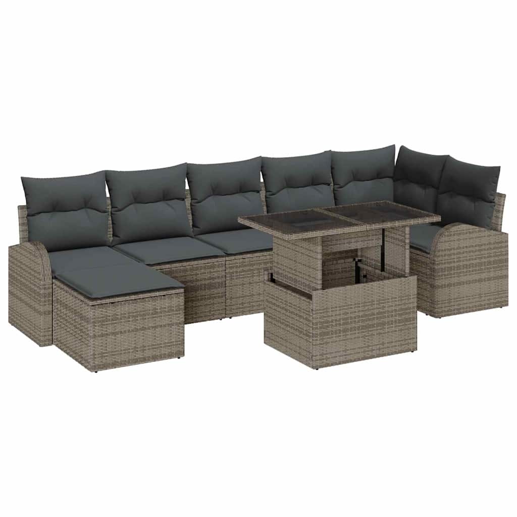 Set Divano da Giardino con cuscino 8 pcs Grigio Poly Rattan