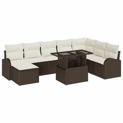 Set Divano da Giardino 9 pcs Marrone Poly Rattan | homemem39