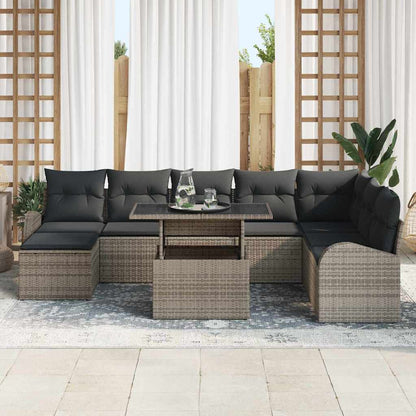 Set Divano da Giardino 9 pcs Grigio Poly Rattan