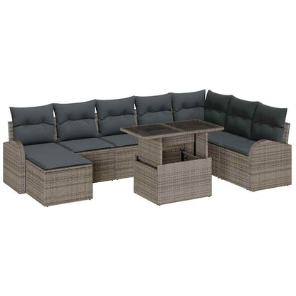 Set Divano da Giardino 9 pcs Grigio Poly Rattan