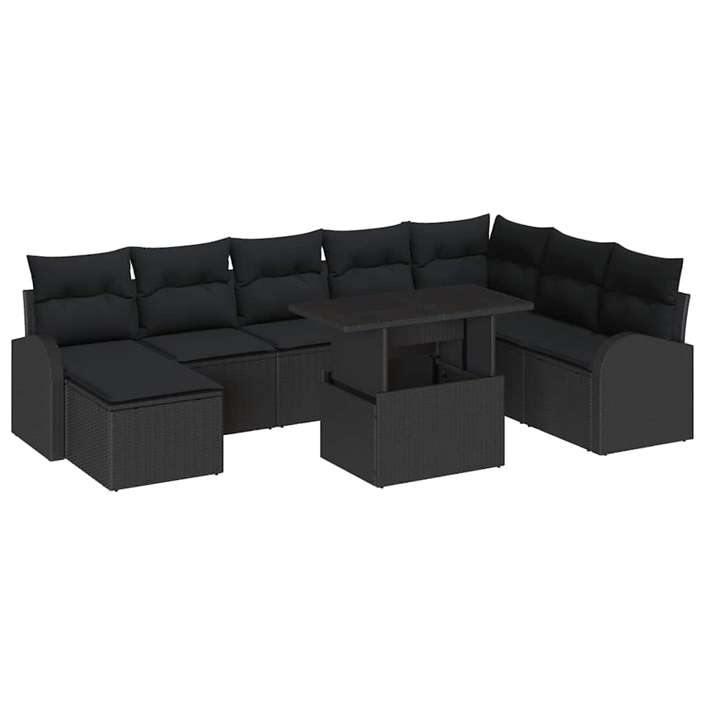 Set Divano da Giardino con archiviazione 9 pcs Nero Poly Rattan | homemem39