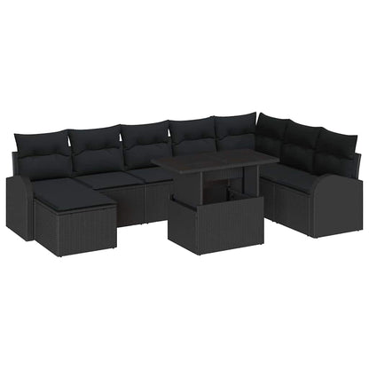 Set Divano da Giardino con archiviazione 9 pcs Nero Poly Rattan | homemem39