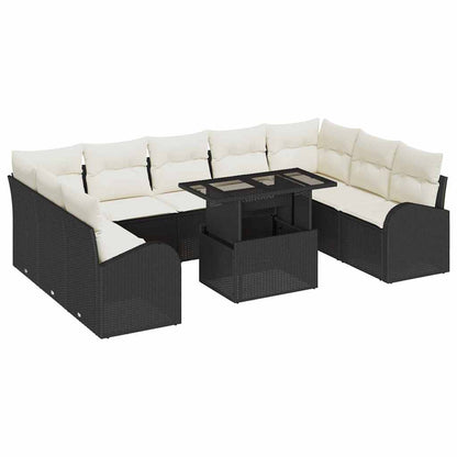 Set Divano da Giardino con cuscino 10 pcs Nero Poly Rattan | homemem39