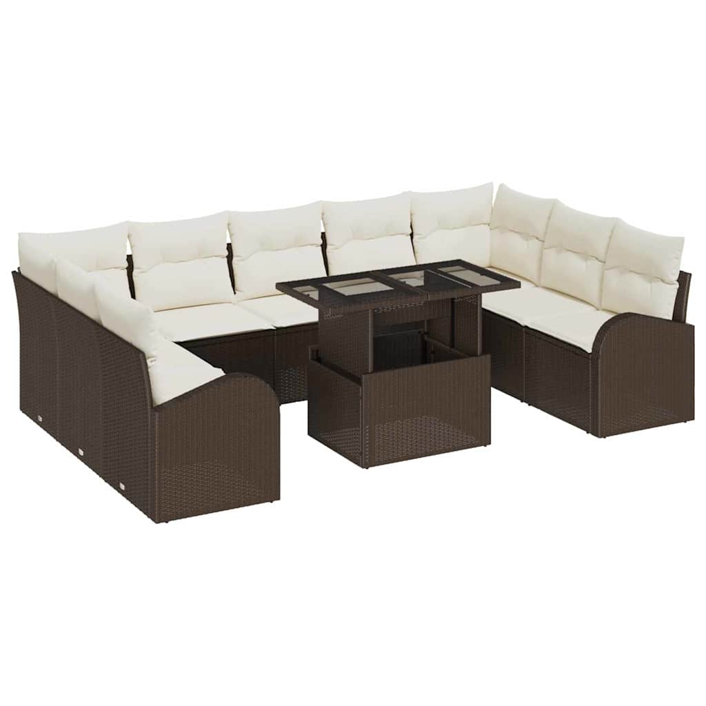 Set Divano da Giardino con cuscino 10 pcs Marrone Poly Rattan | homemem39