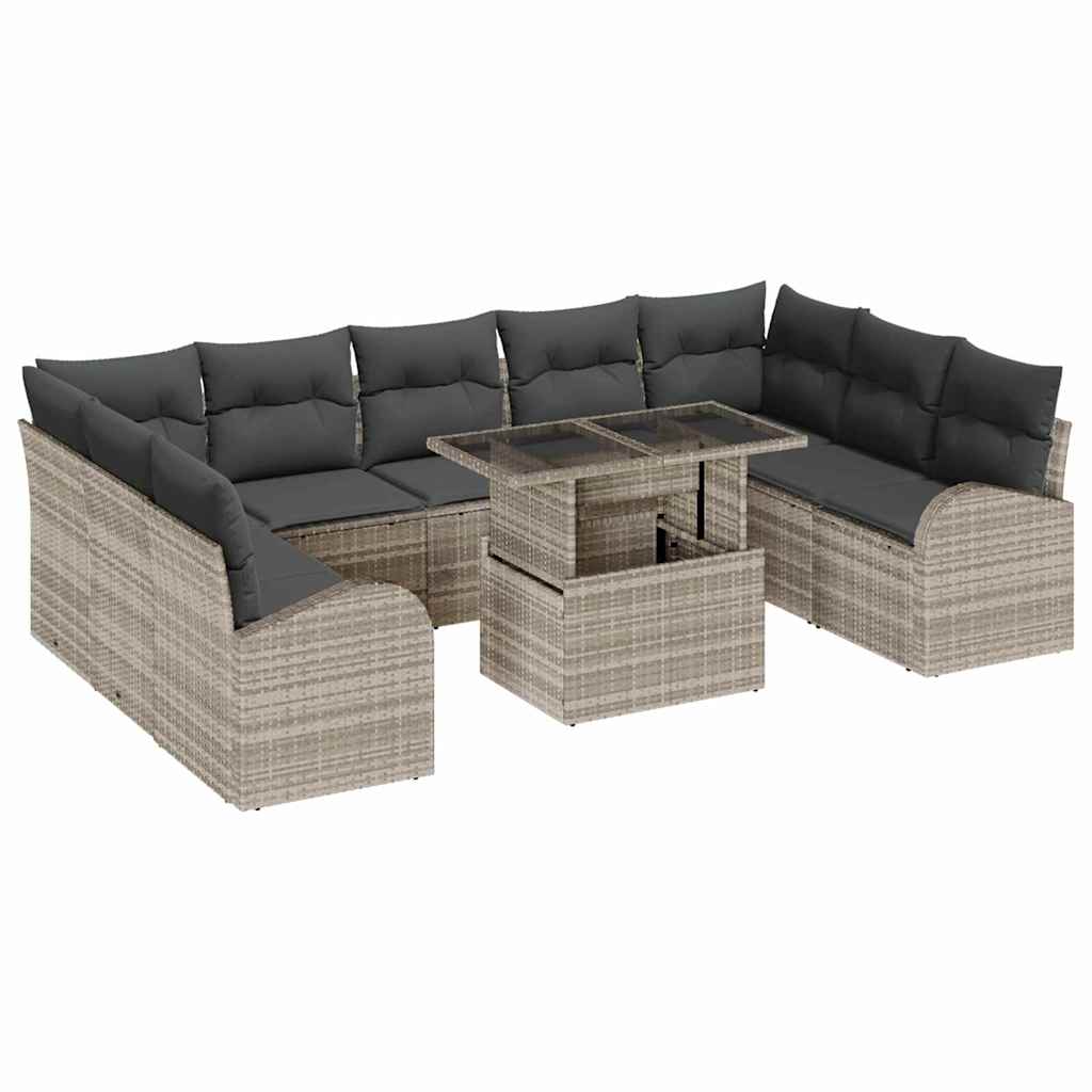 Set Divano da Giardino 10 pcs Grigio chiaro Poly Rattan | homemem39