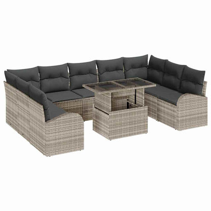 Set Divano da Giardino 10 pcs Grigio chiaro Poly Rattan | homemem39