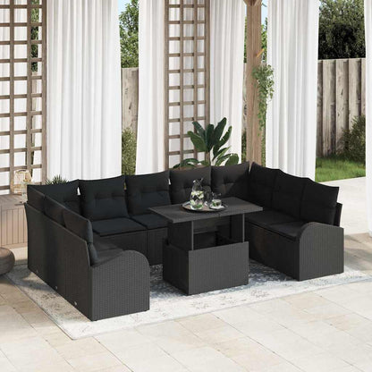 Set Divano da Giardino con cuscino 10 pcs Nero Poly Rattan | homemem39