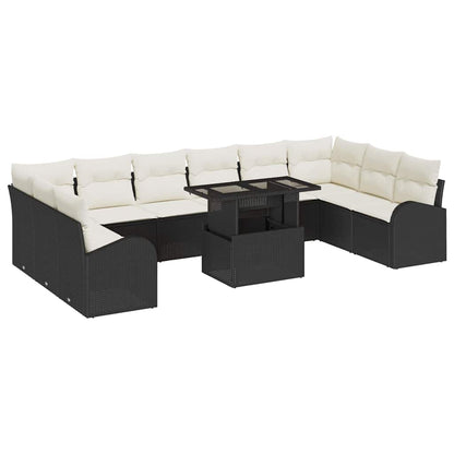 Set Divano da Giardino con cuscino 11 pcs Nero Poly Rattan | homemem39