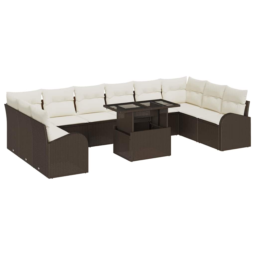 Set Divano da Giardino con cuscino 11 pcs Marrone Poly Rattan | homemem39