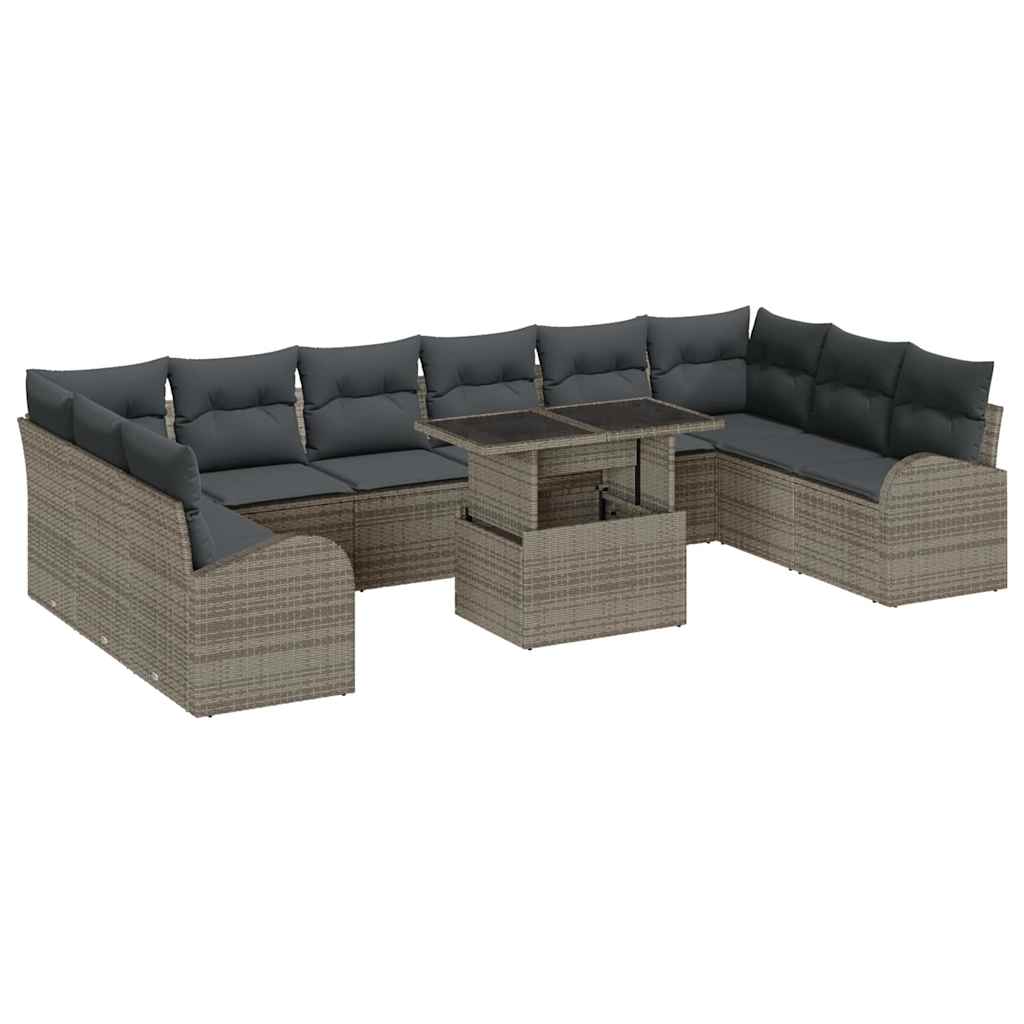 Set Divano da Giardino con cuscino 11 pcs Grigio Poly Rattan | homemem39