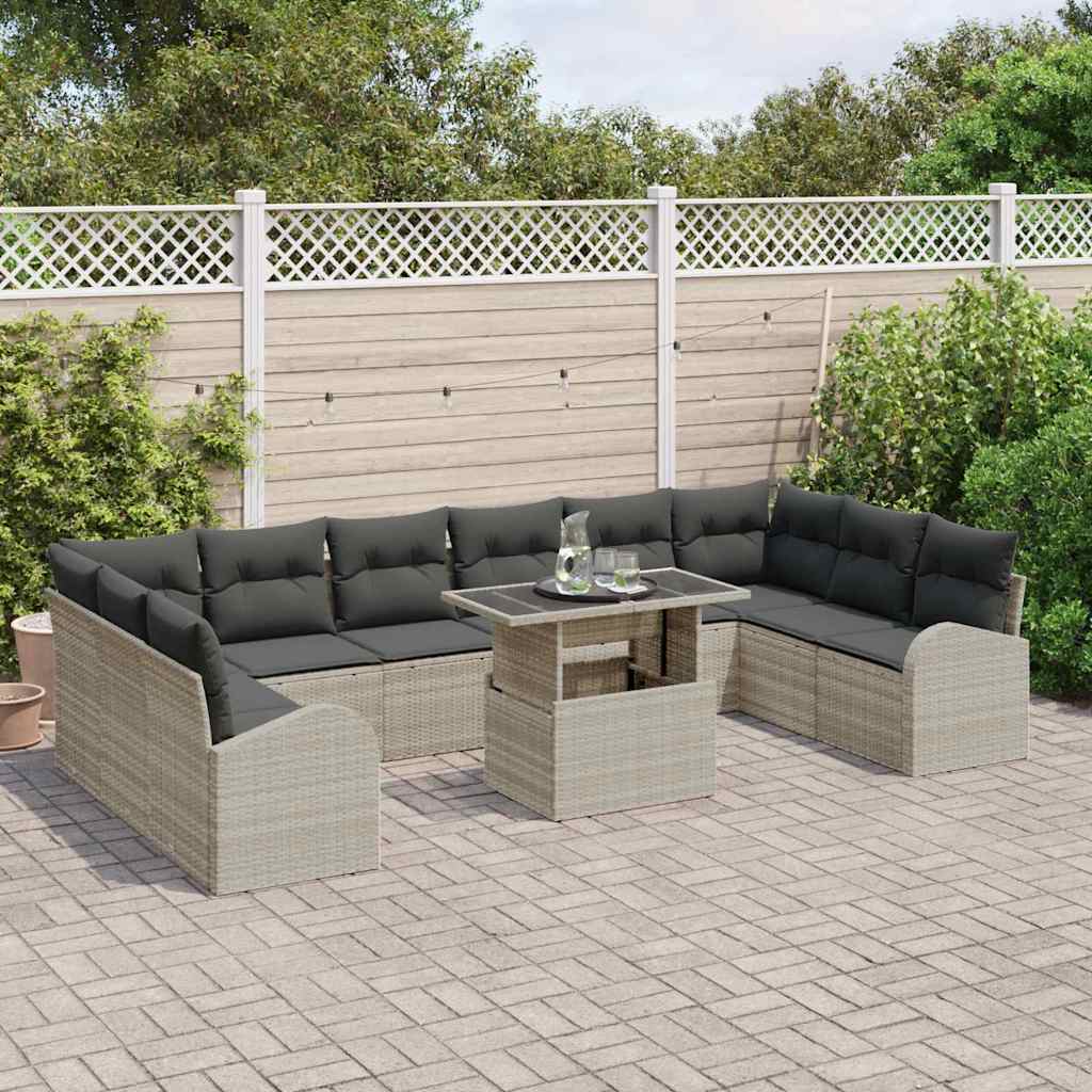 Set Divano da Giardino 11 pcs Grigio chiaro Poly Rattan | homemem39