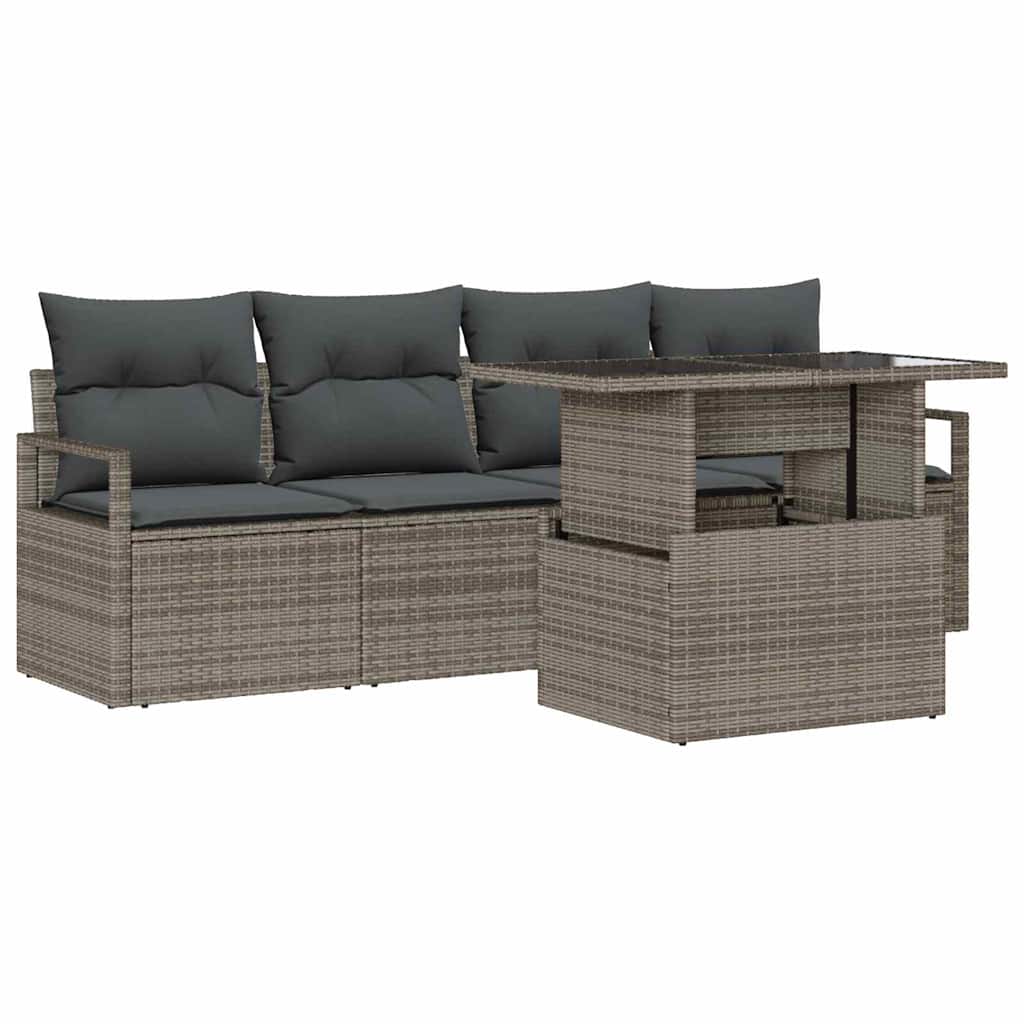 Set Divano da Giardino 5 pcs Grigio Poly Rattan | homemem39