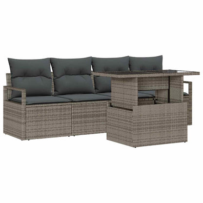 Set Divano da Giardino 5 pcs Grigio Poly Rattan | homemem39